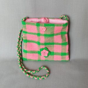 Taštička růžovozelená přes rameno ručně tkaná vyrobena v Dílně Jinan